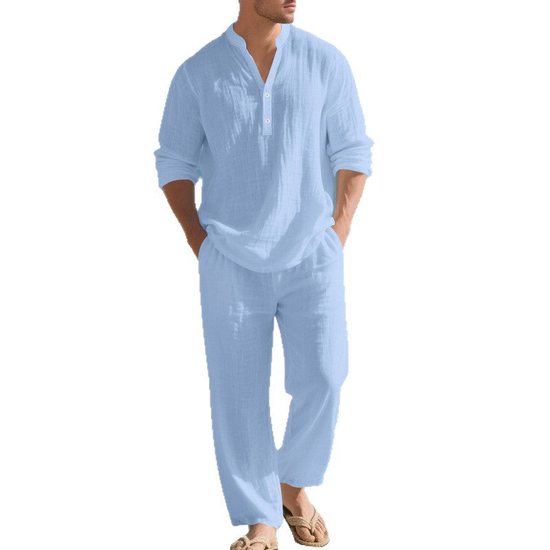 Herren Freizeit-Loungewear-Set mit langärmligem Hemd und bequemen Jogginghosen Aliams