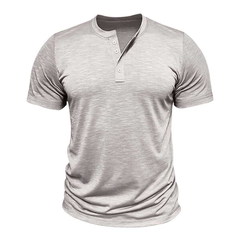 Herren Kurzarm-Henley-T-Shirt mit hochwertigem, atmungsaktivem Baumwollmix Aliams