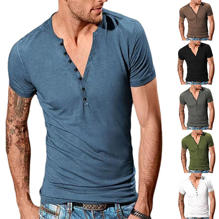 Herren Freizeit Kurzarm Henley T-Shirt Aliams 1752037952