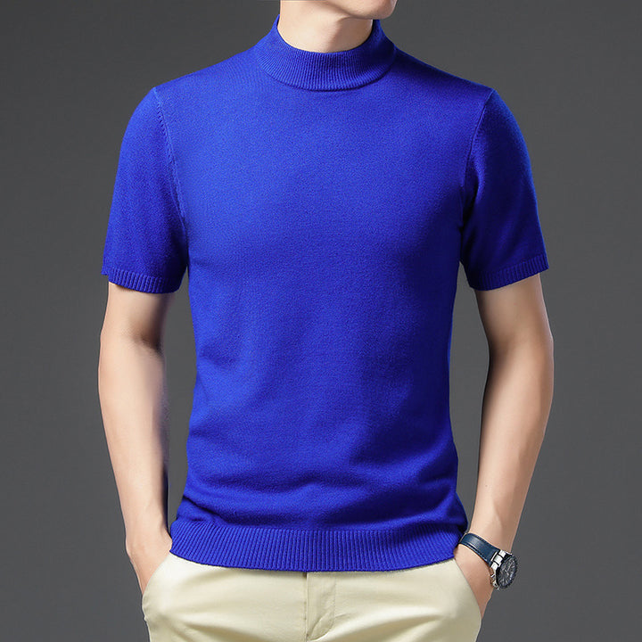 Herren elegantes Kurzarm-Pullover mit hochgeschlossenem Kragen Aliams