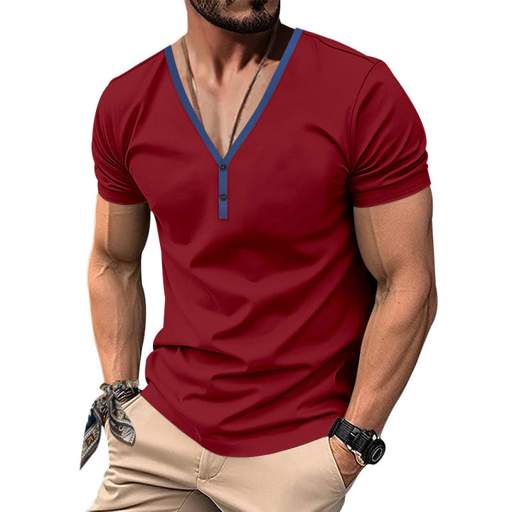 Herren Kurzarm-Henley-Shirt mit modernen Akzenten und Knopfleiste Aliams