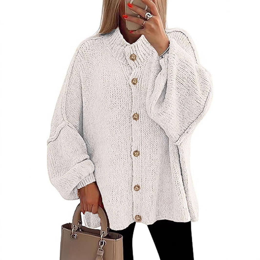 Damen oversized Strickjacke mit Knopfverschluss Aliams