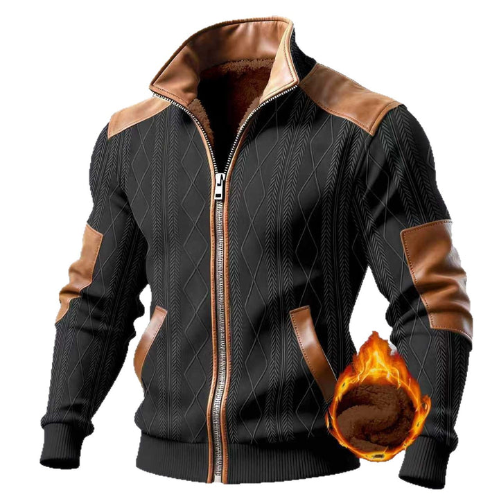 Herren stilvolle Kunstlederjacke mit diagonalem Muster und warmem Innenfutter Aliams