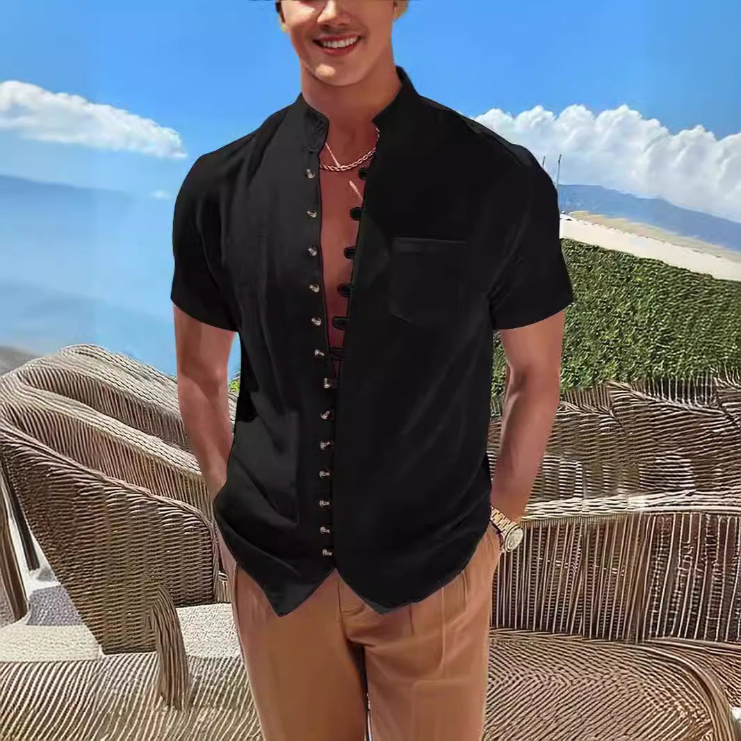 Herren Kurzarm Hemd mit modernem Knopfdesign Aliams