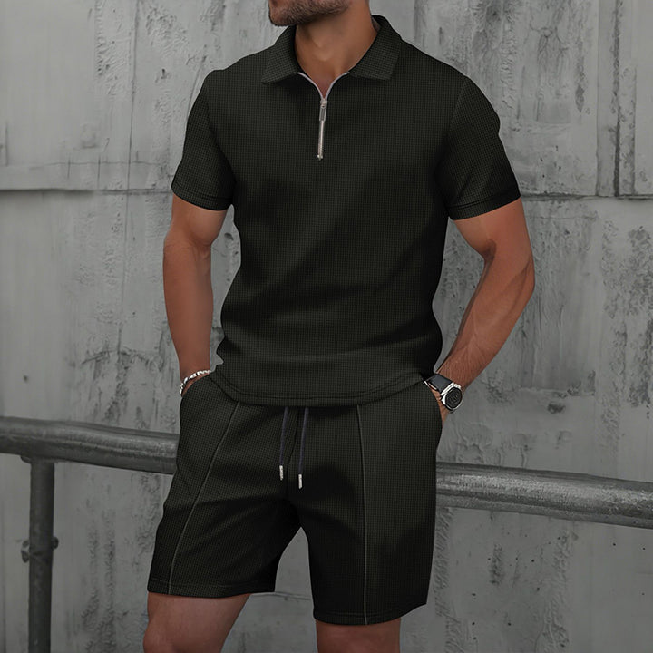 Herren sportliches Kurzarm-Poloshirt mit Reißverschluss und Shorts Aliams
