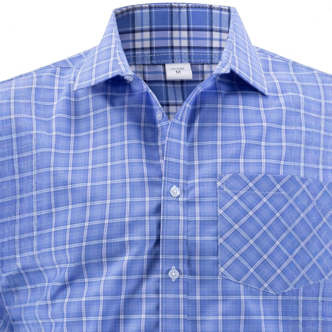 Herren elegantes Karomuster Langarmhemd Aliams