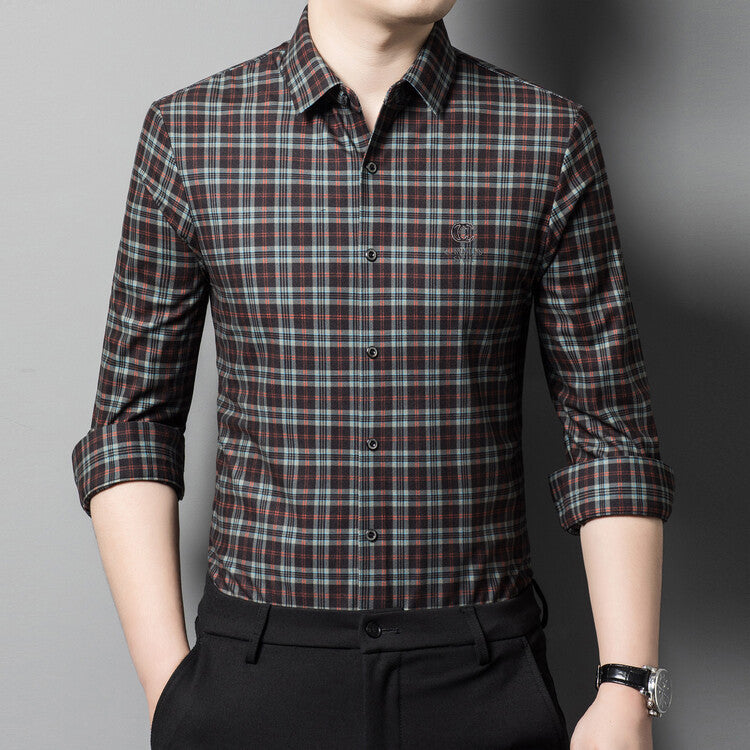 Herren elegantes kariertes Hemd mit Button-Down-Kragen Aliams