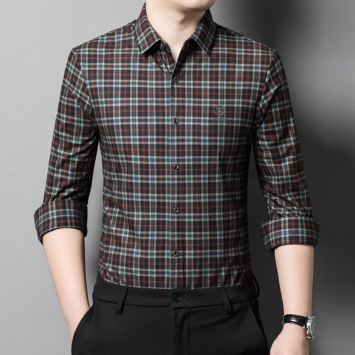 Herren elegantes kariertes Hemd mit Button-Down-Kragen Aliams