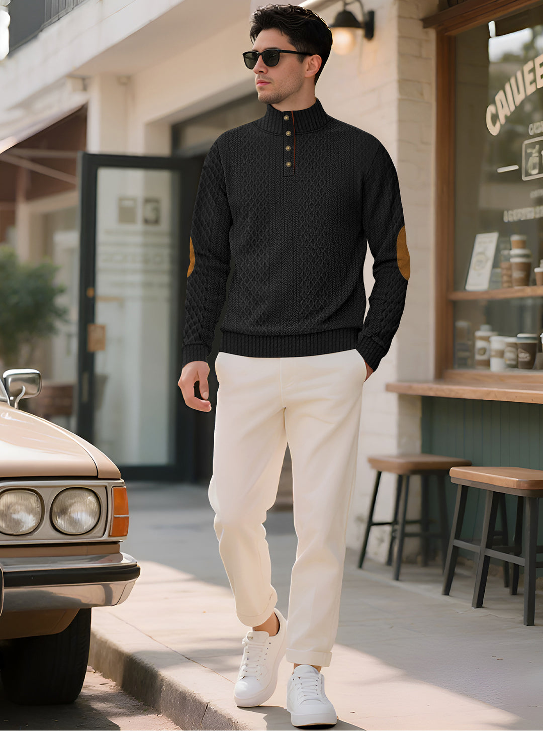 Herren Strickpullover mit hohem Kragen und eleganten Knopfleisten Aliams