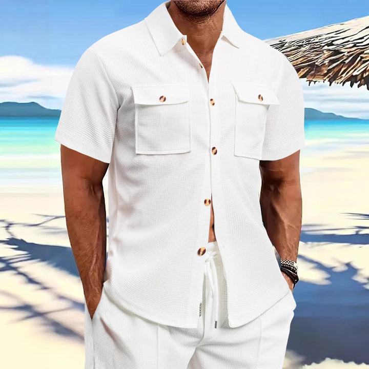 Herren Kurzarm-Hemd mit praktischen Brusttaschen und strukturiertem Design Aliams