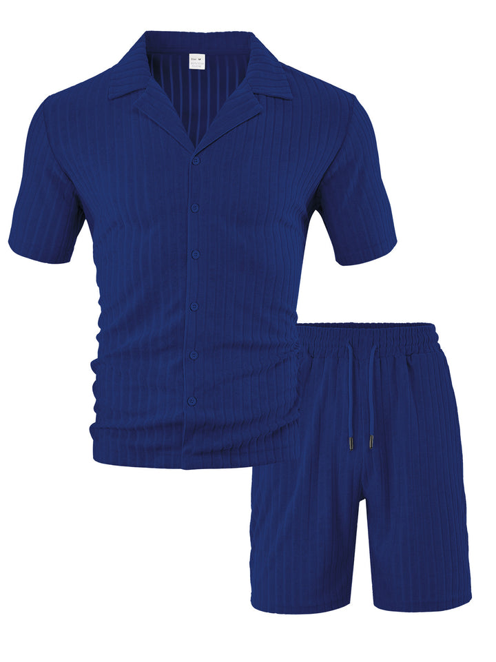 Herren kurzärmeliges Freizeitset mit strukturiertem Design und elastischem Bund Aliams