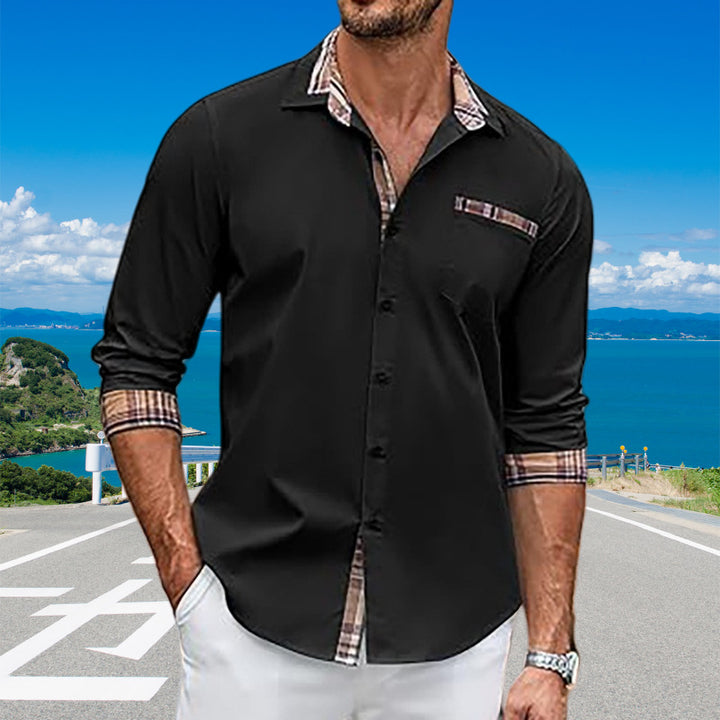 Herren elegantes Langarmhemd mit kontrastierenden Knopfdetails Aliams