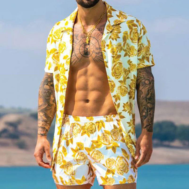 Herren Floral Gemusterte Lässige Sommer Set Aliams