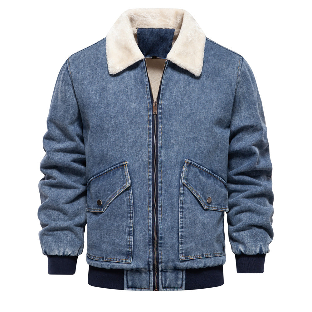 Herren Denimjacke mit warmem Fleecefutter und praktischen Taschen Aliams