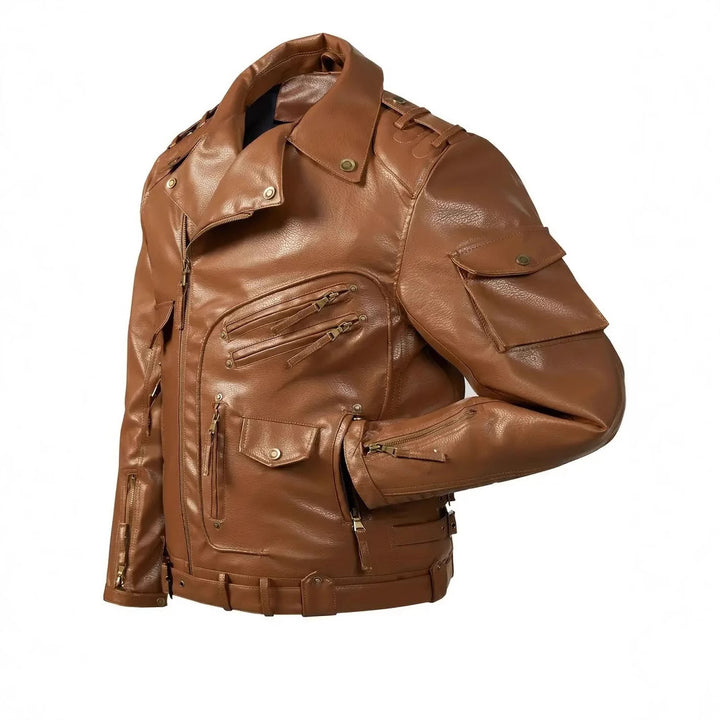 Herren stylische Bikerjacke mit mehreren Reißverschlusstaschen und Gürteldetail Aliams