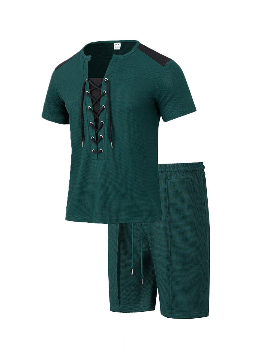 Herren Sportliches Kurzarm-Set mit gerade geschnittenem Hemd und elastischer Hose Aliams