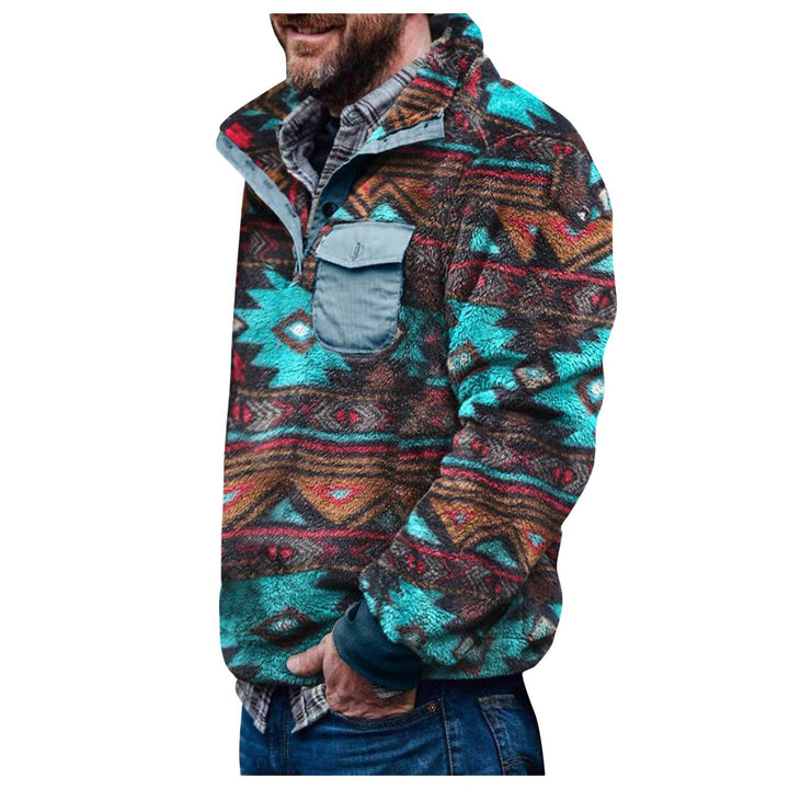 Herren Pulloverjacke mit farbenfrohem, geometrischem Design und praktischer Brusttasche Aliams