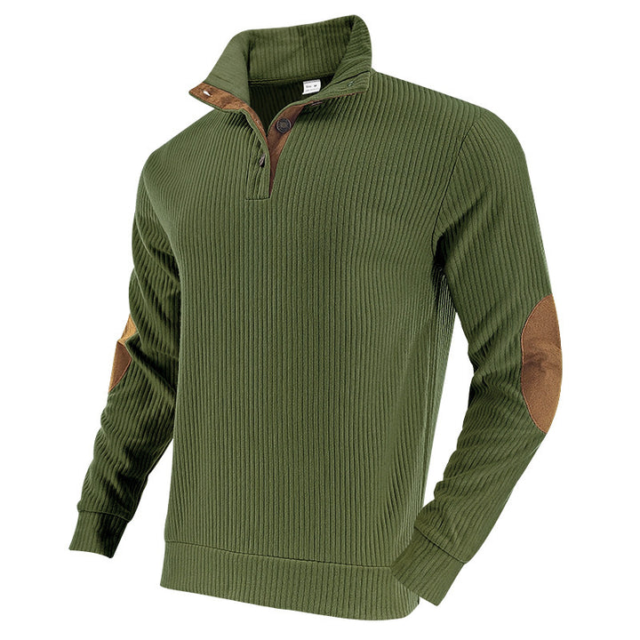 Herren Strickpullover mit modernem Stehkragen und kontrastierenden Lederdetails Aliams