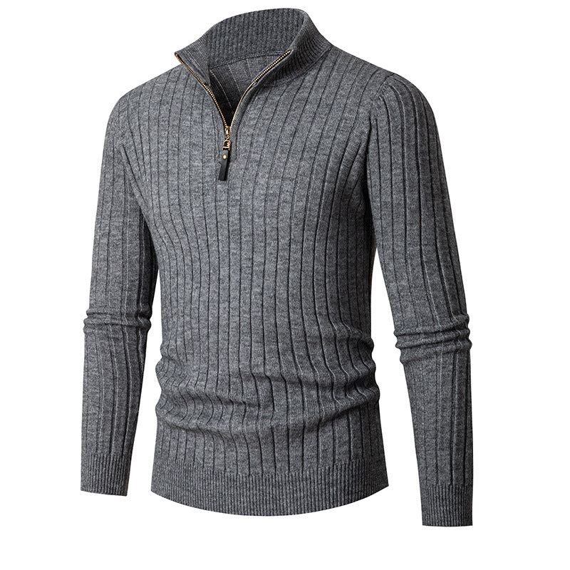 Herren Strickpullover mit halbem Reißverschluss und feiner Rippstruktur Aliams