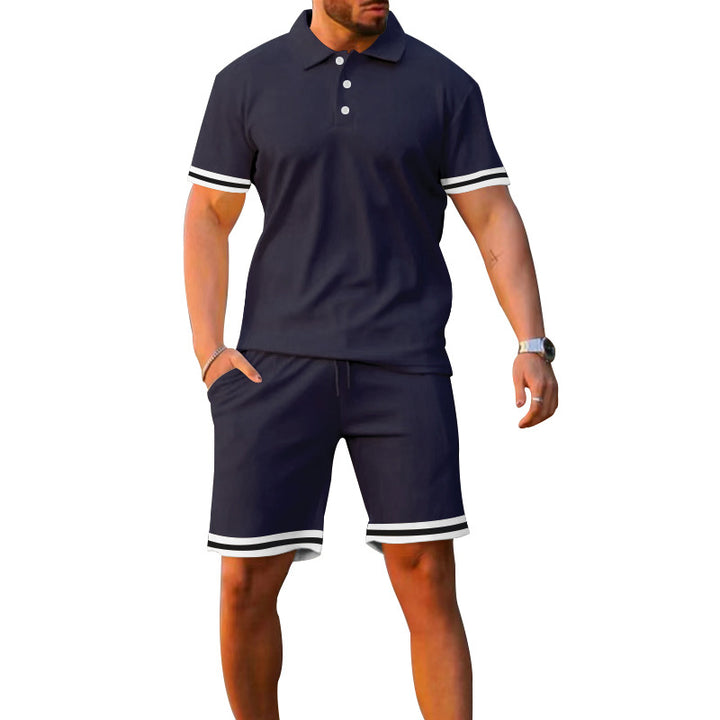 Herren Sportliches Polo- und Shorts-Set mit kontrastierenden Streifen Aliams