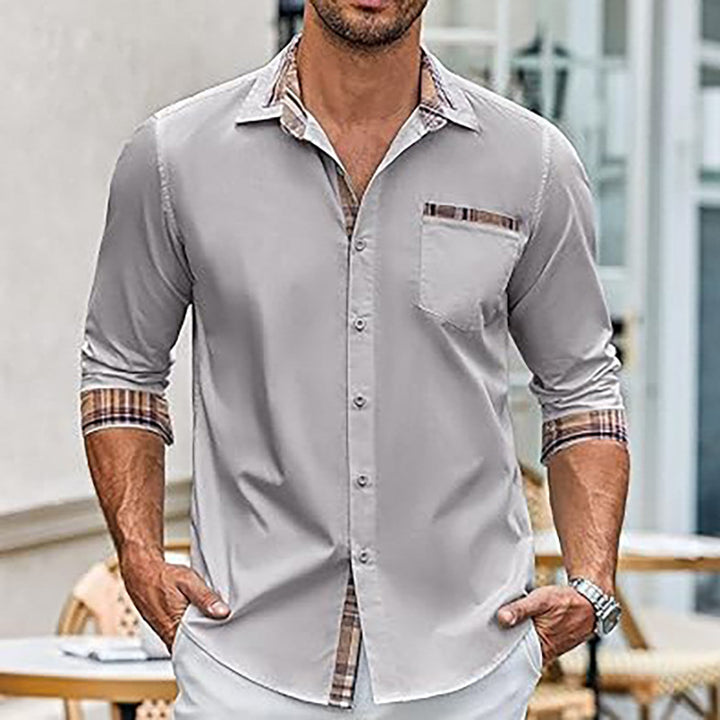 Herren elegantes Langarmhemd mit kontrastierenden Knopfdetails Aliams