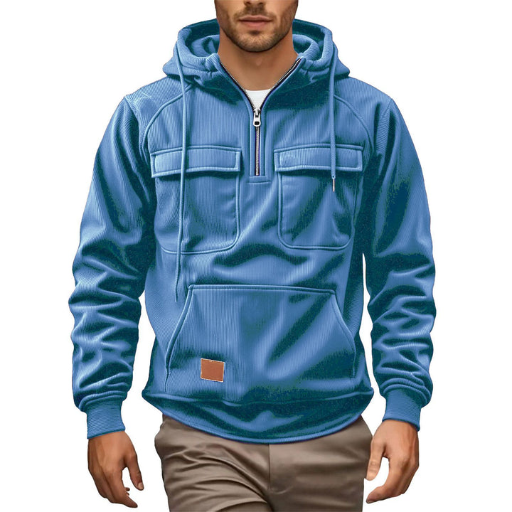 Herren Fleecepullover mit angezipptem Kragen und praktischen Taschen Aliams