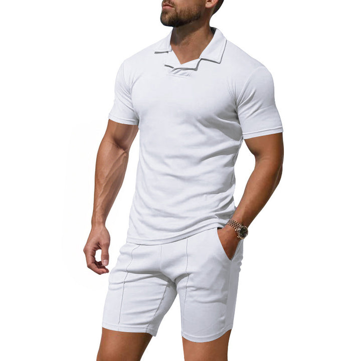 Herren Poloshirt und Shorts-Set aus hautfreundlichem, elastischem Material mit modischem Kragen Aliams