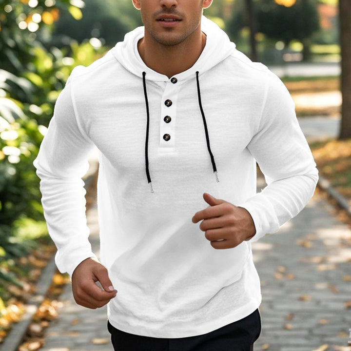 Herren sportlicher Hoodie mit Knopfleiste und funktionalen Taschen Aliams