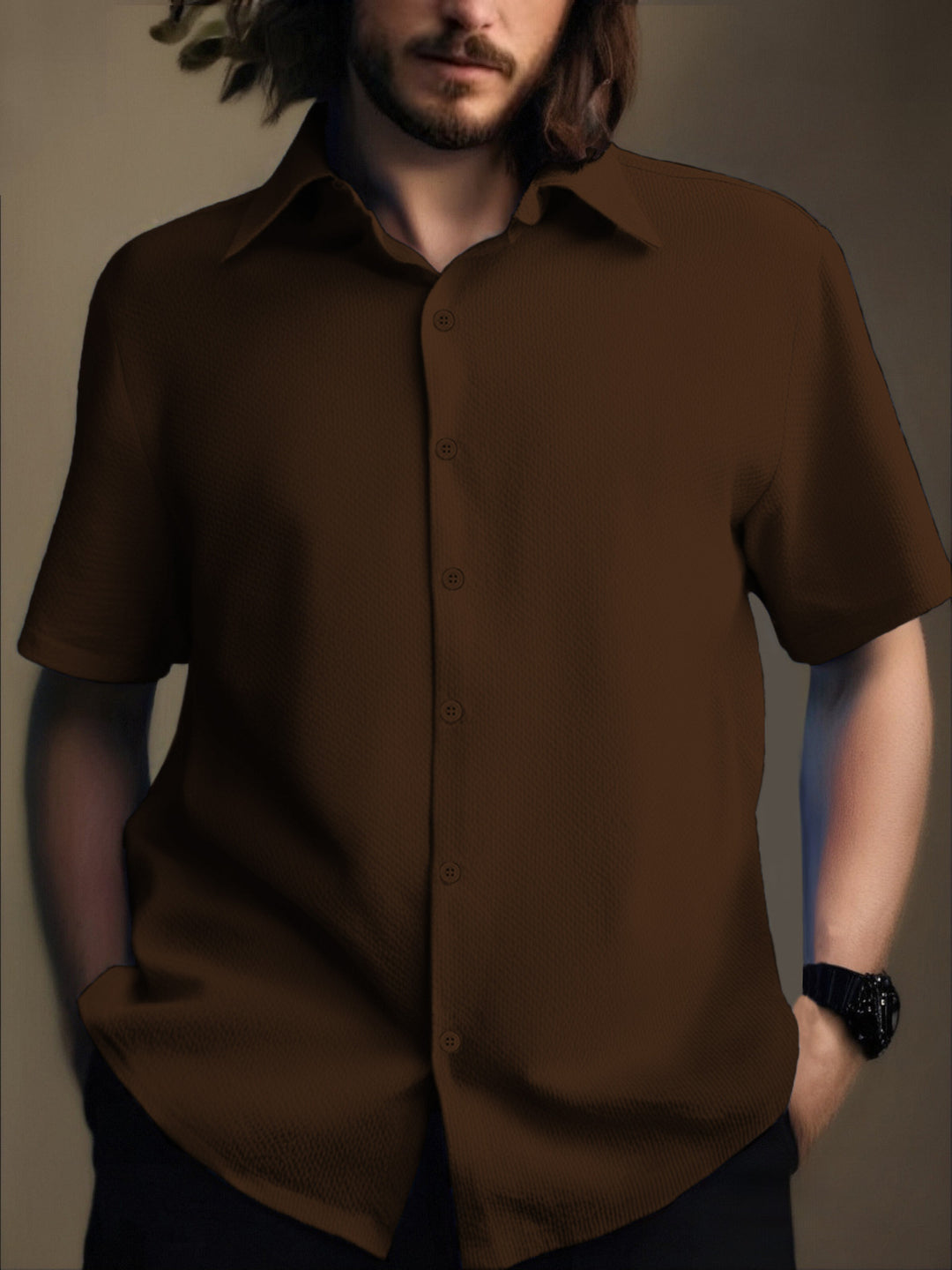 Herren Kurzarm-Hemd mit strukturiertem Gewebe und modernen Details Aliams