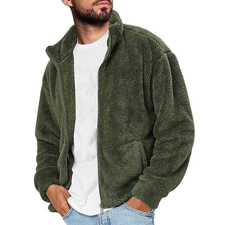 Herren Flauschige Fleecejacke mit hohem Kragen und praktischen Taschen Aliams