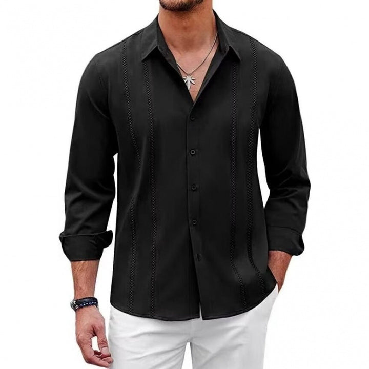 Herren Elegante Langarmbluse mit feinen Stickdetails Aliams