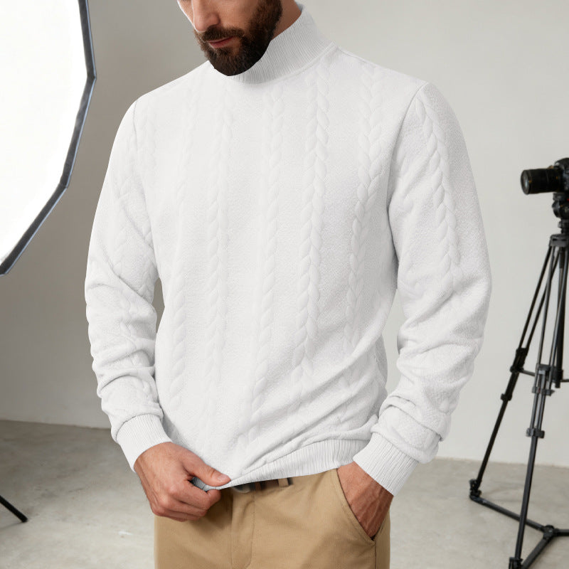 Herren Strickpullover mit hohem Kragen und Zopfmuster Aliams