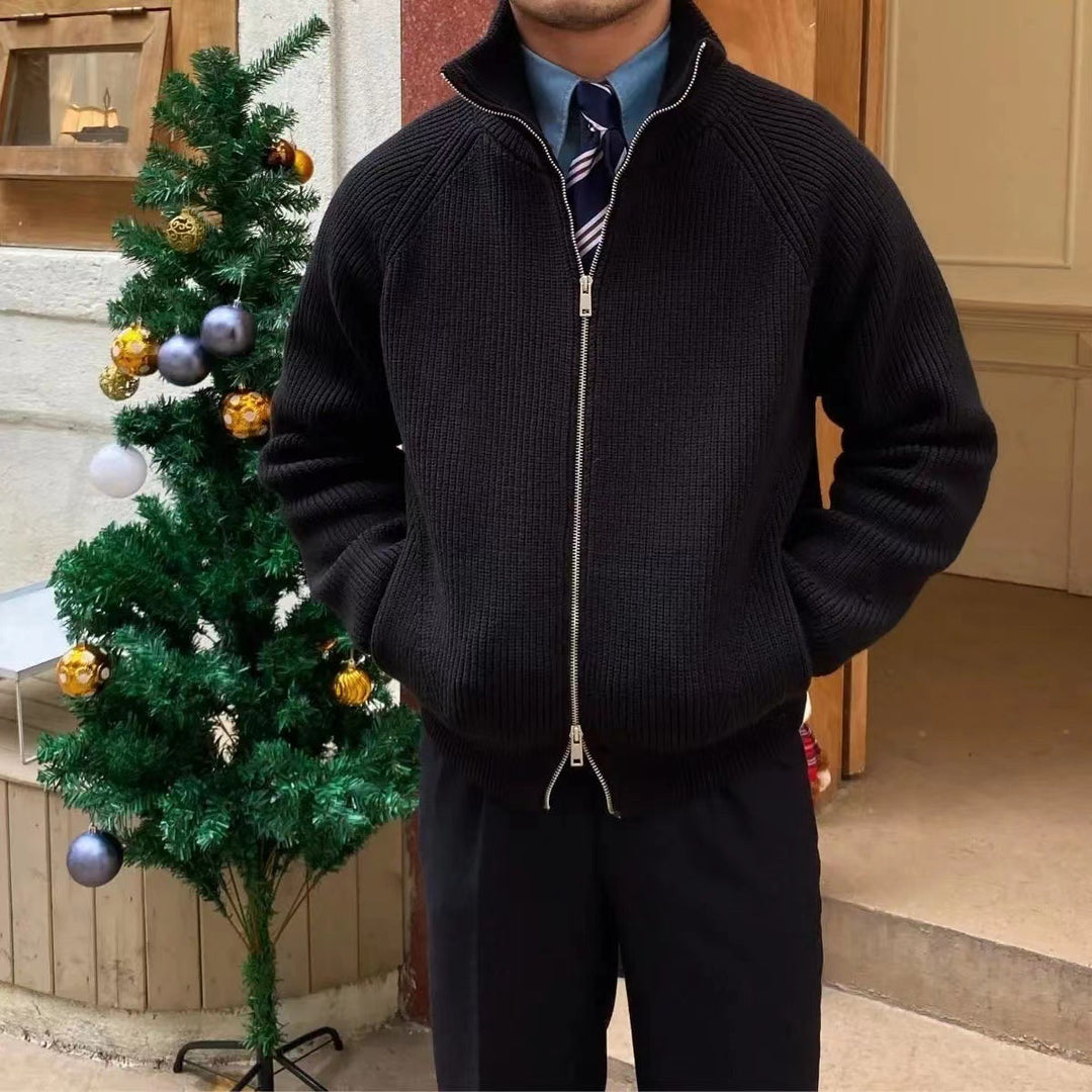 Herren hochwertige Strickjacke mit hohem Kragen und praktischen Reißverschluss Aliams