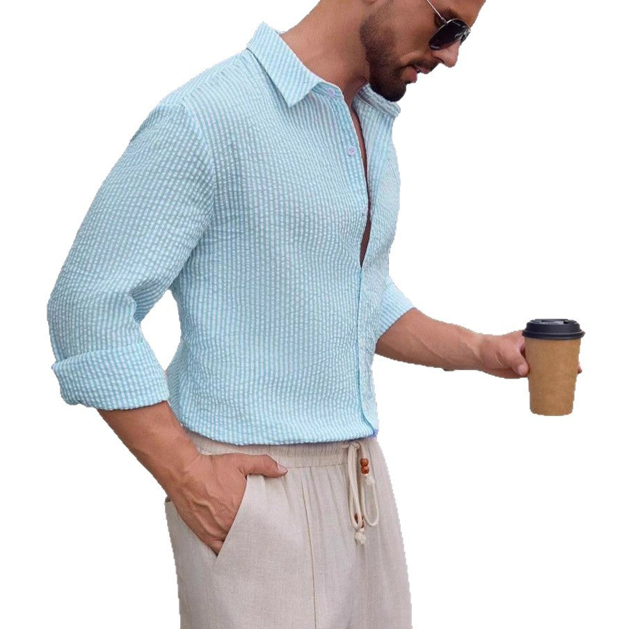 Herren Elegantes und lässiges Langarmhemd mit feinem Streifenmuster Aliams