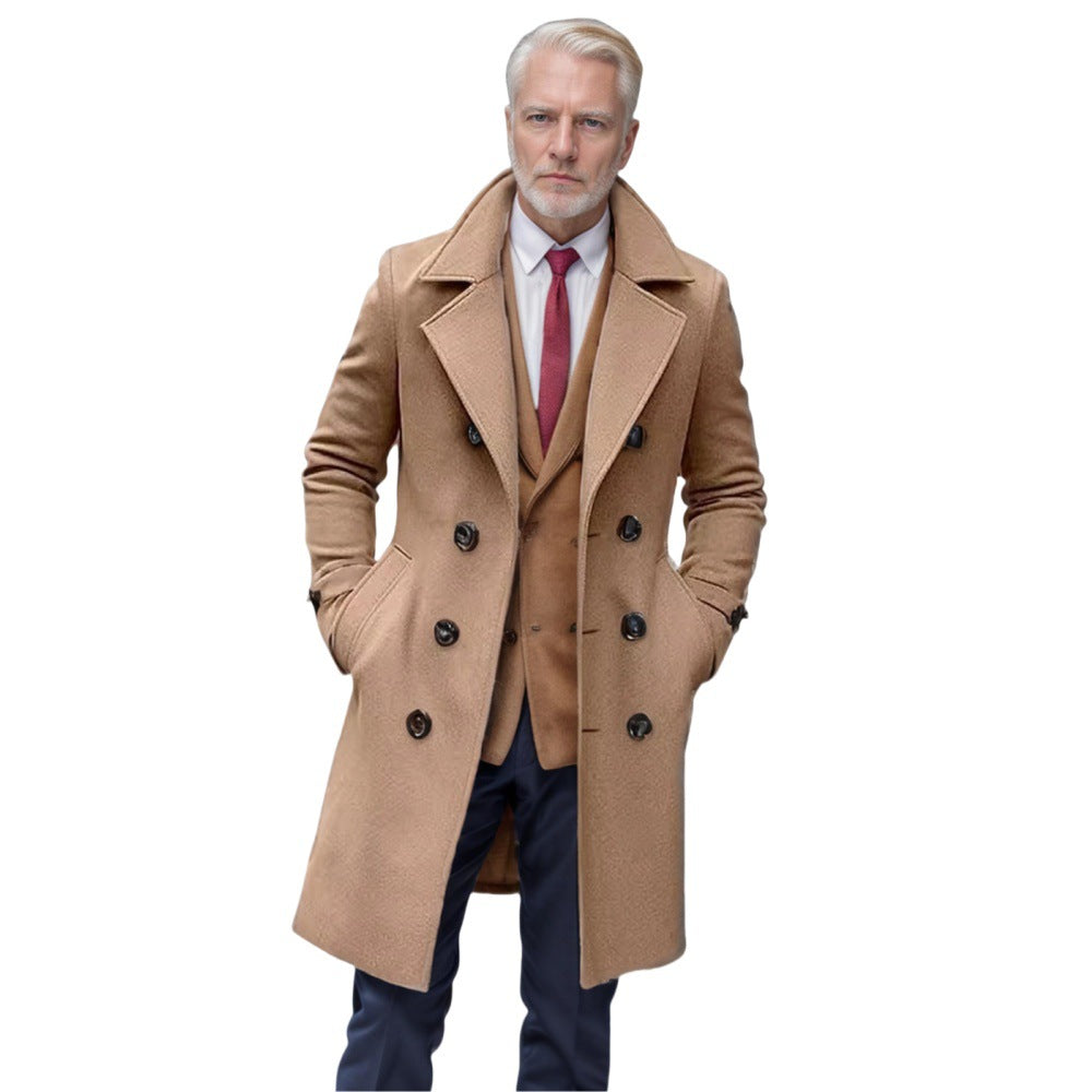 Herren eleganter Wollmantel mit doppelter Knopfreihe und breitem Revers Aliams