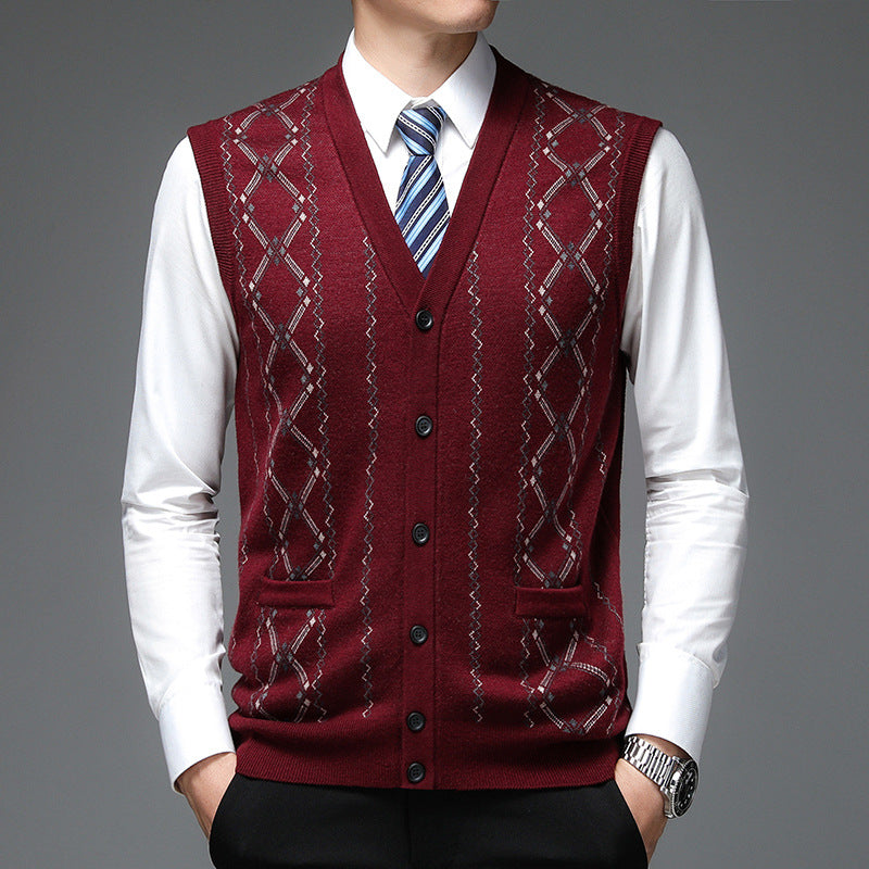 Herren elegante Strickweste mit Rautenmuster und Schalkragen Aliams