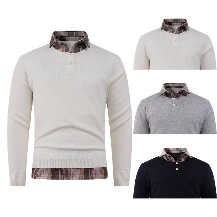 Herren Pullover mit integriertem Hemdkragen und Knopfdetails Aliams