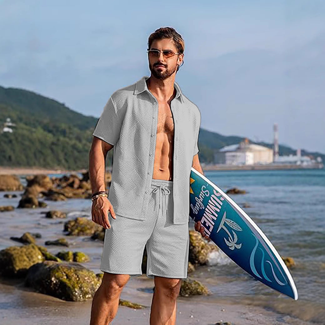 Herren lässiges Surf Outfit mit kurzärmligem Hemd und Shorts Aliams