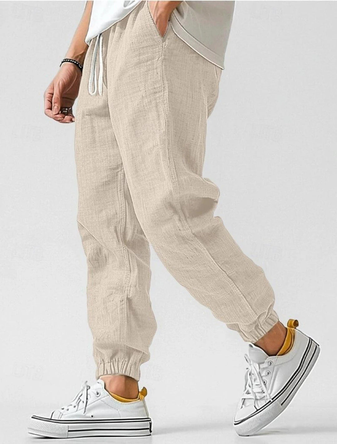 Herren Bequeme Leinenhose mit elastischem Bund und seitlichen Taschen Aliams