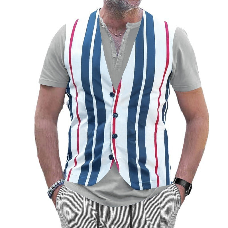 Herren Kurzarm Hemd im Sport-Streifenlook mit Knopfleiste Aliams