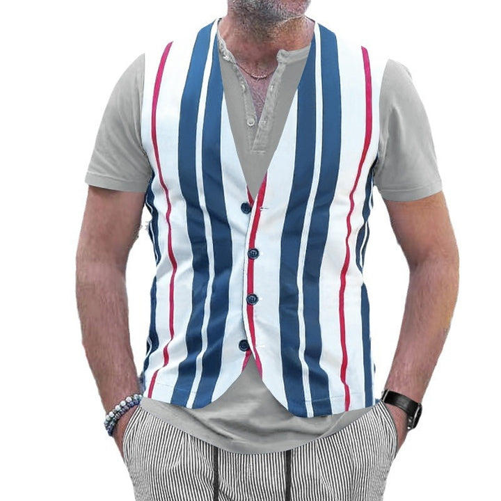 Herren Kurzarm Hemd im Sport-Streifenlook mit Knopfleiste Aliams