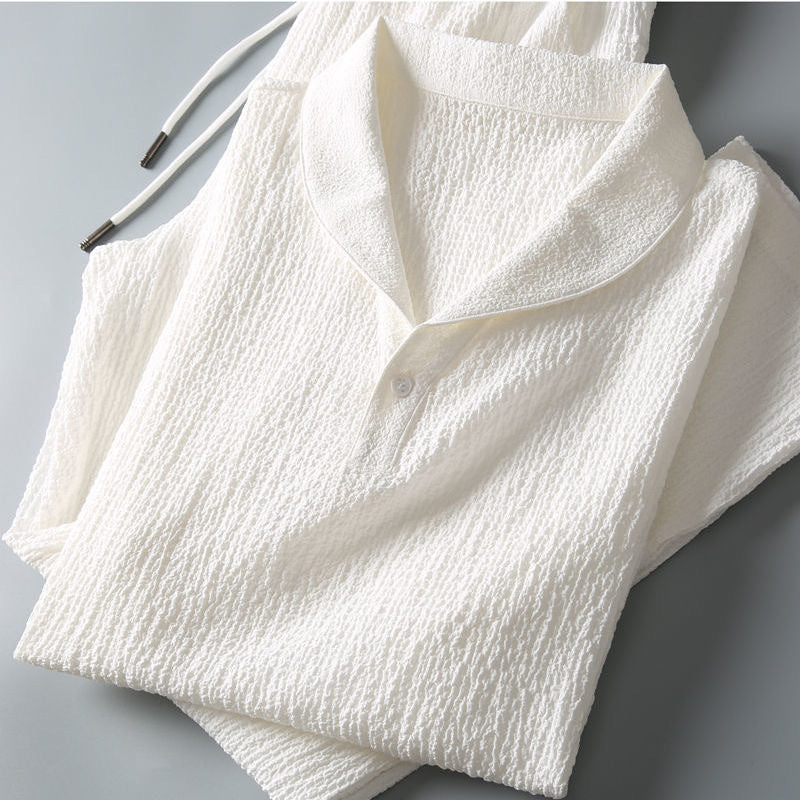 Damen lässiges Kurzarm-Set mit strukturiertem Gewebe und elastischem Bund Aliams