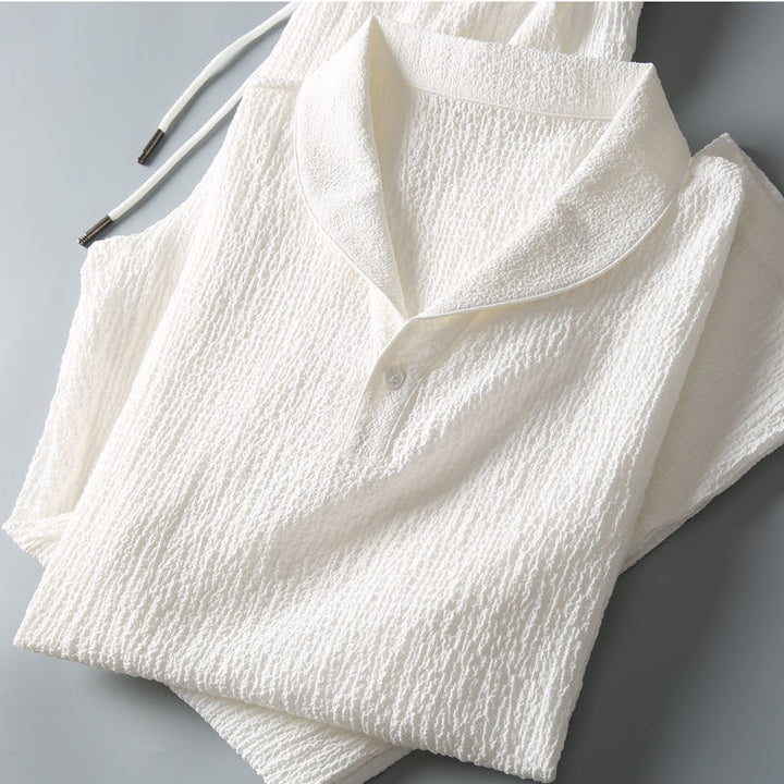 Damen lässiges Kurzarm-Set mit strukturiertem Gewebe und elastischem Bund Aliams