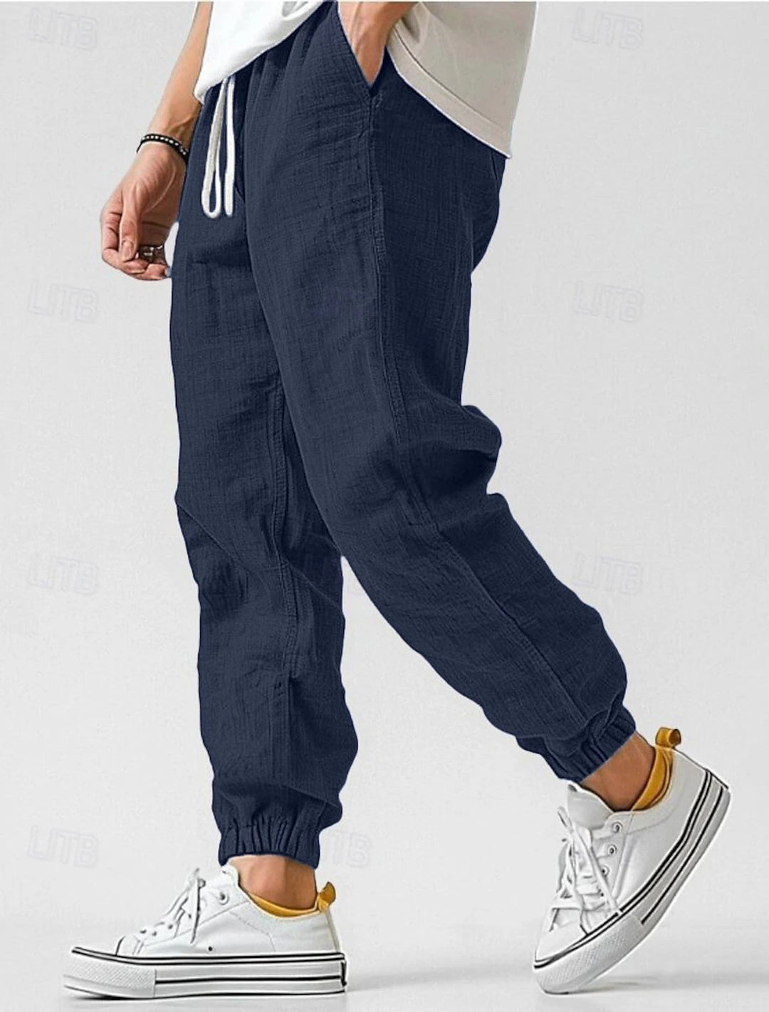 Herren Bequeme Leinenhose mit elastischem Bund und seitlichen Taschen Aliams