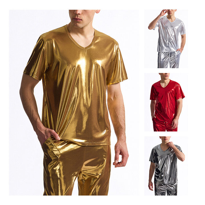 Herren Glänzendes V-Ausschnitt T-Shirt aus hochwertigen Materialien Aliams