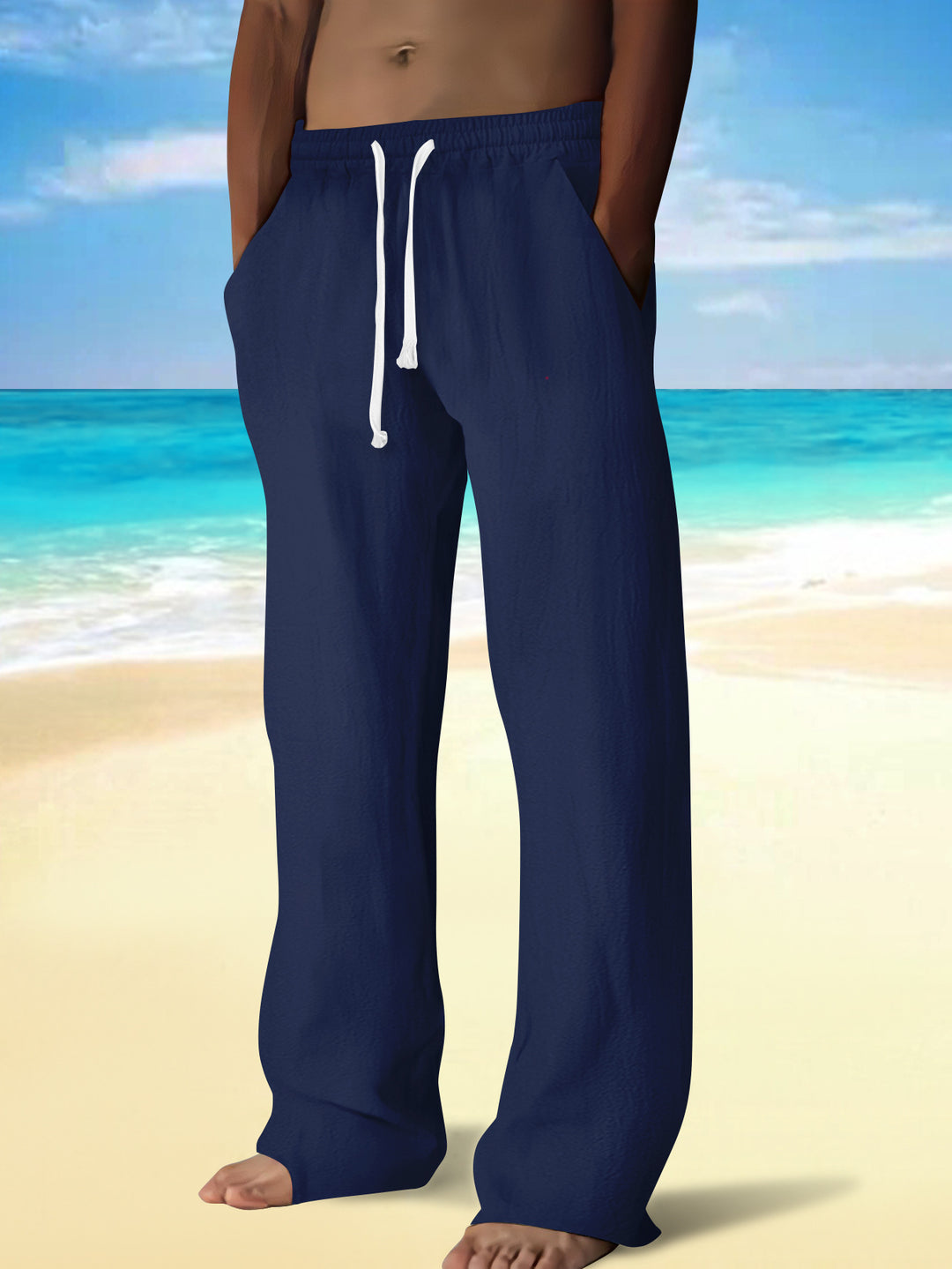 Herren bequeme Strandhose mit elastischem Bund und seitlichen Taschen Aliams