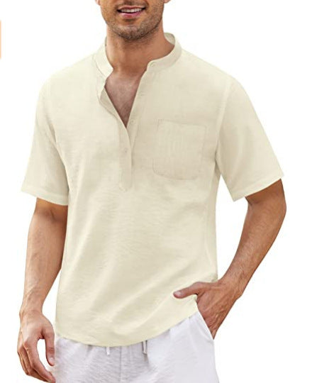 Herren hochwertiges Kurzarm-Henley-Shirt mit praktischer Brusttasche Aliams