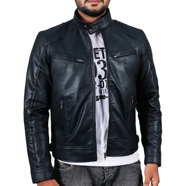 Herren hochwertige Biker-Lederjacke Aliams