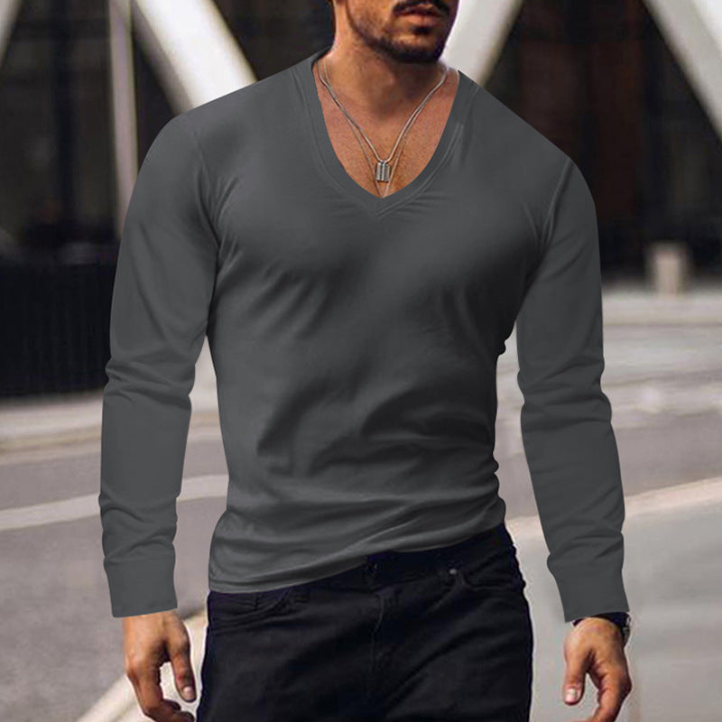 Herren V-Ausschnitt Langarmshirt aus atmungsaktivem Baumwollmix Aliams