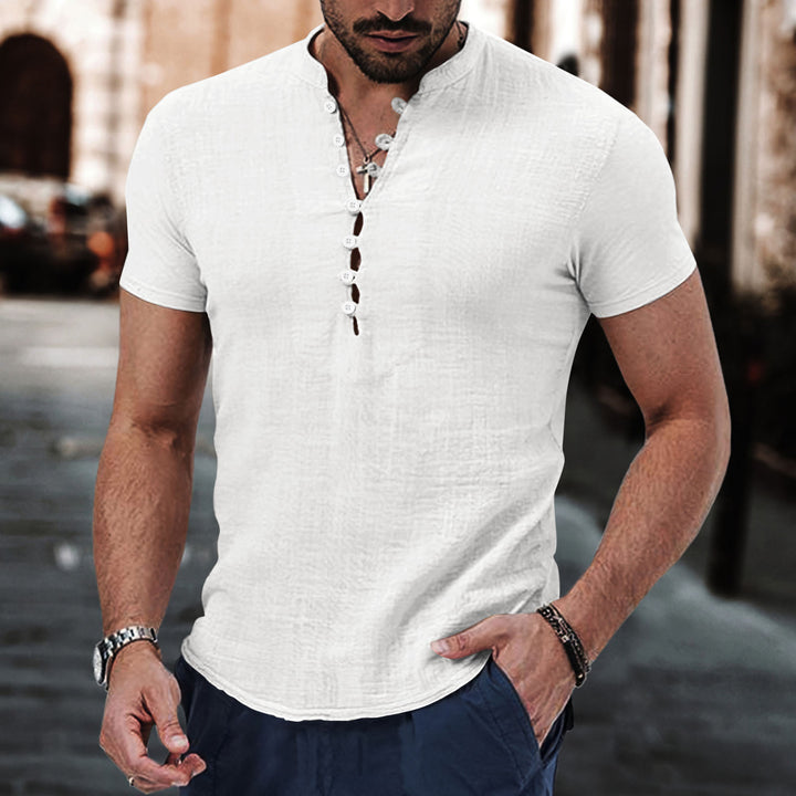 Herren Casual Kurzarm Strukturiertes Henley-Oberteil Aliams